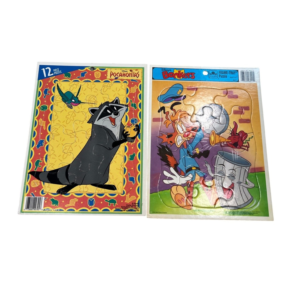 Vintage Disney Pocahontas Meeko & Bonkers Frame Tray Puzzles Set 90s Made in USA